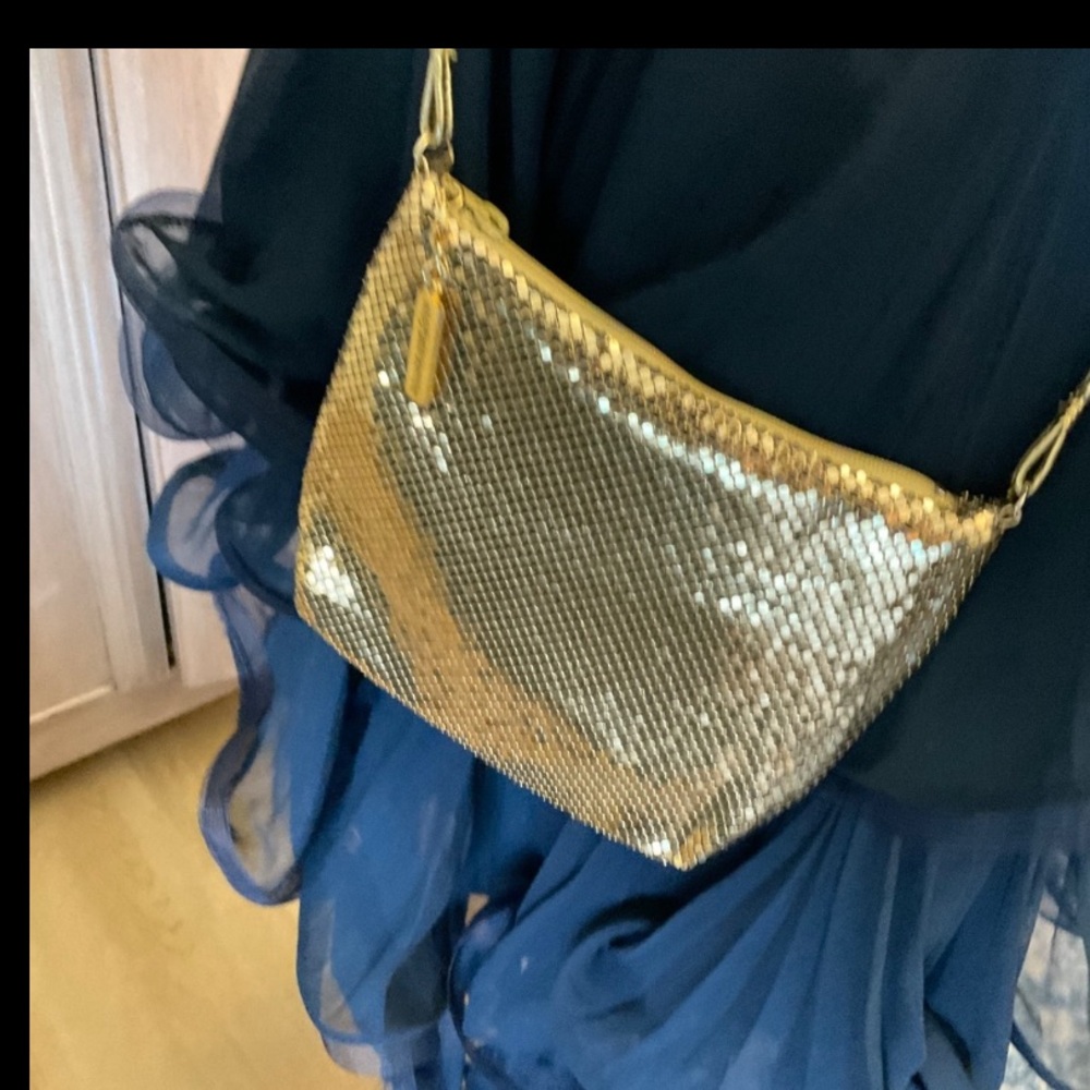 Vintage Whiting & Davis Gold Mesh Bag purse crossbody leather strap prom bridal